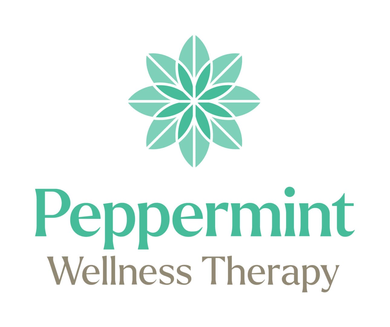 Logo of Peppermint Wellness Therapy with a green floral design.